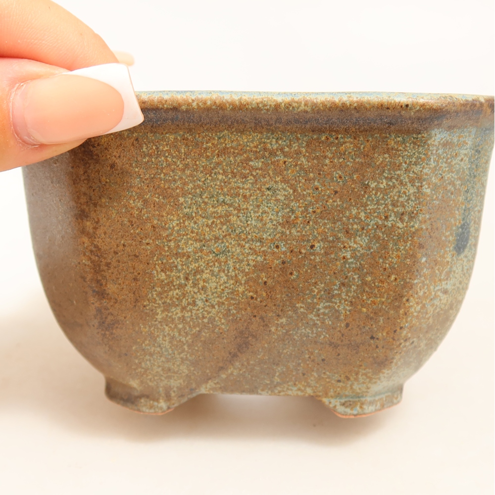 Pot à bonsaï en céramique 10 x 10 x 6,5 cm, couleur brun-vert