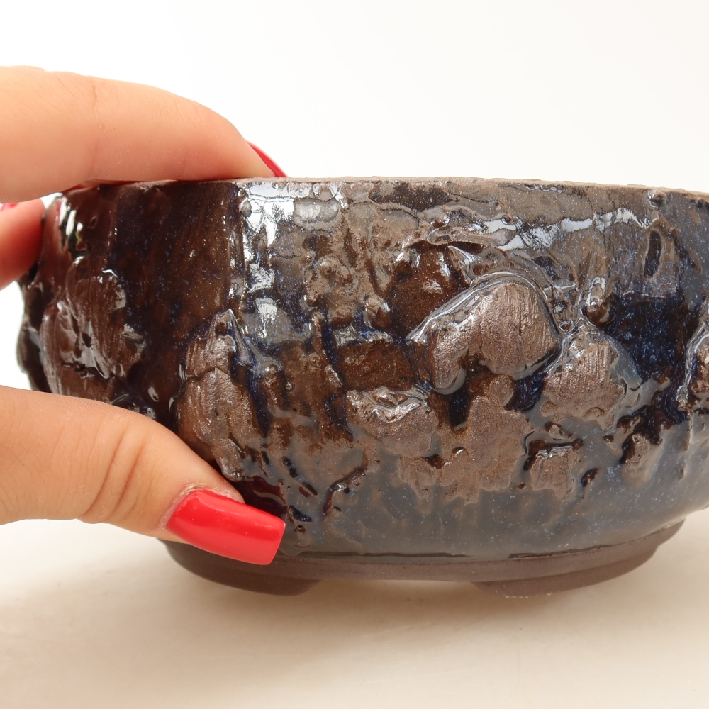 Pot à bonsaï en céramique 16 x 16 x 8 cm, couleur marron