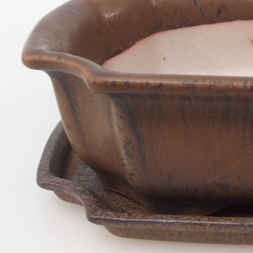 Bol pour bonsaï + soucoupe H03 - 16,5 x 12 x 4,5 cm - brun