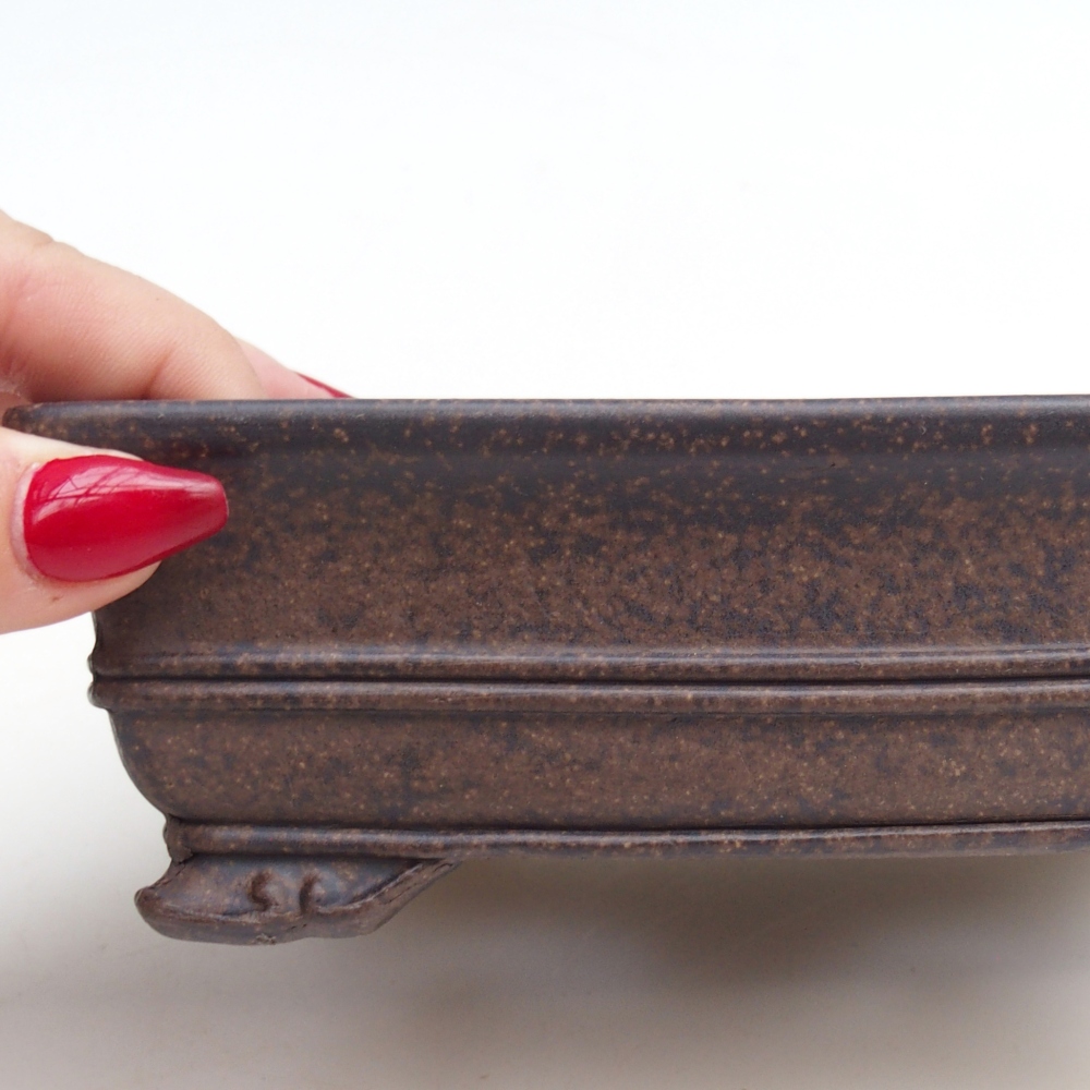 Bol à bonsaï en céramique 15,5 x 11,5 x 5 cm, couleur ocre brunâtre