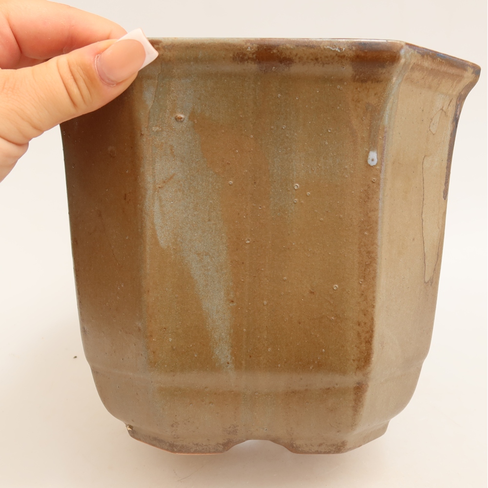 Pot à bonsaï en céramique 17,5 x 17,5 x 15,5 cm, couleur marron-bleu