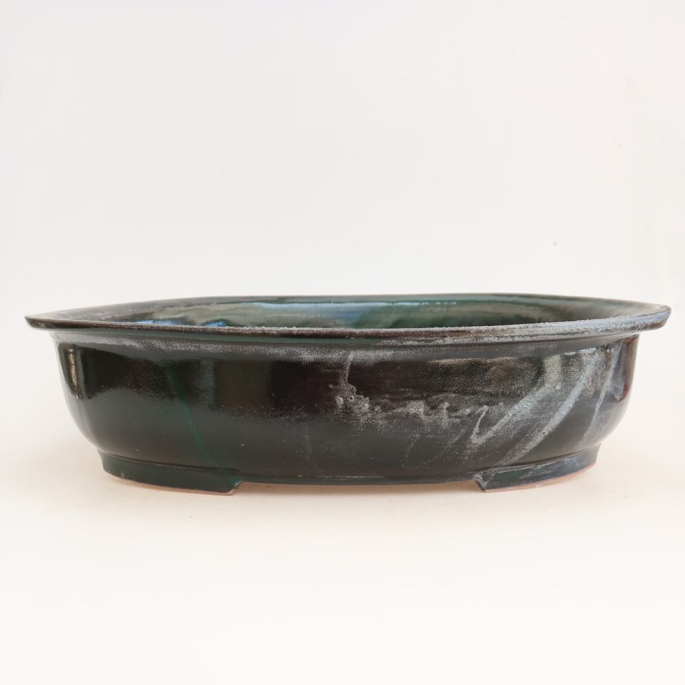 Pot à bonsaï en céramique 36 x 28,5 x 8,5 cm, couleur verte