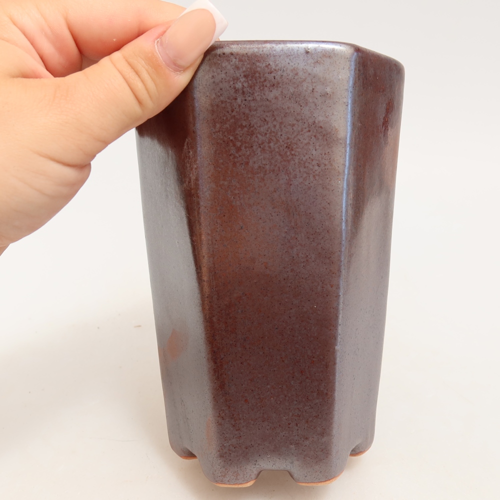 Pot à bonsaï en céramique 9,5 x 8,5 x 14 cm, couleur métallique