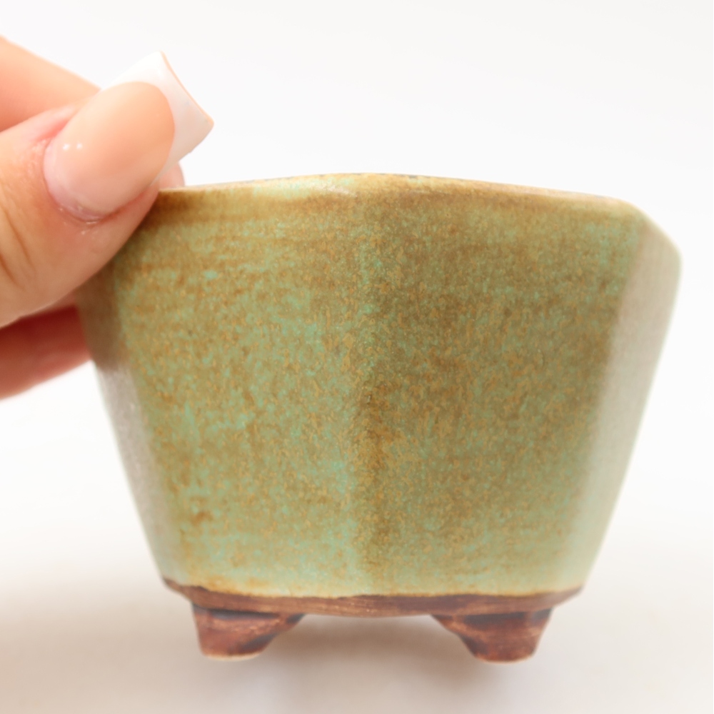 Pot à bonsaï en céramique 9 x 8,5 x 5,5 cm, couleur verte