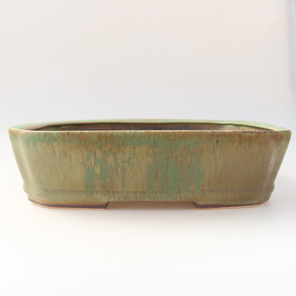 Pot à bonsaï en céramique 25 x 21 x 6,5 cm, couleur verte
