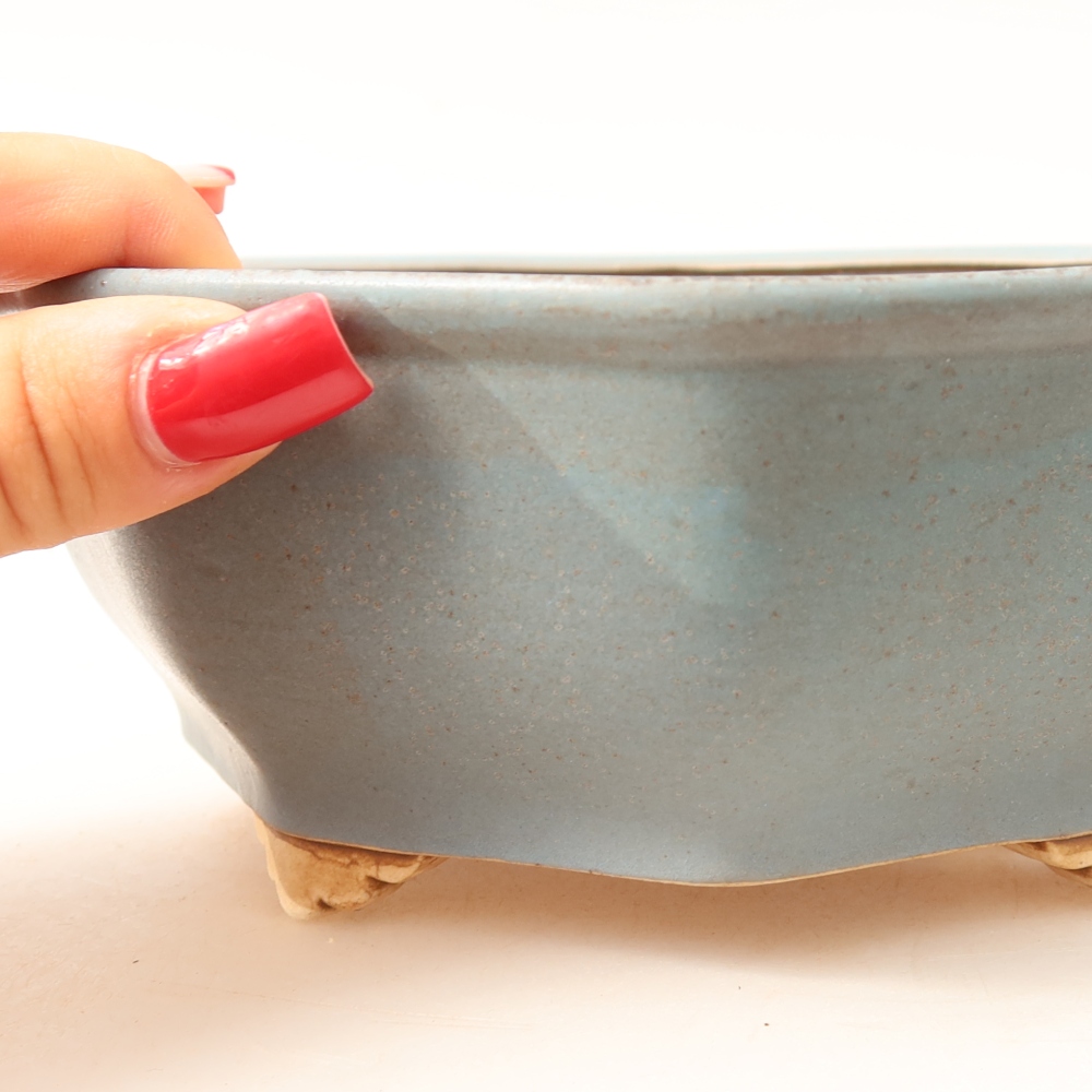 Pot à bonsaï en céramique 17 x 16 x 6,5 cm, couleur bleue