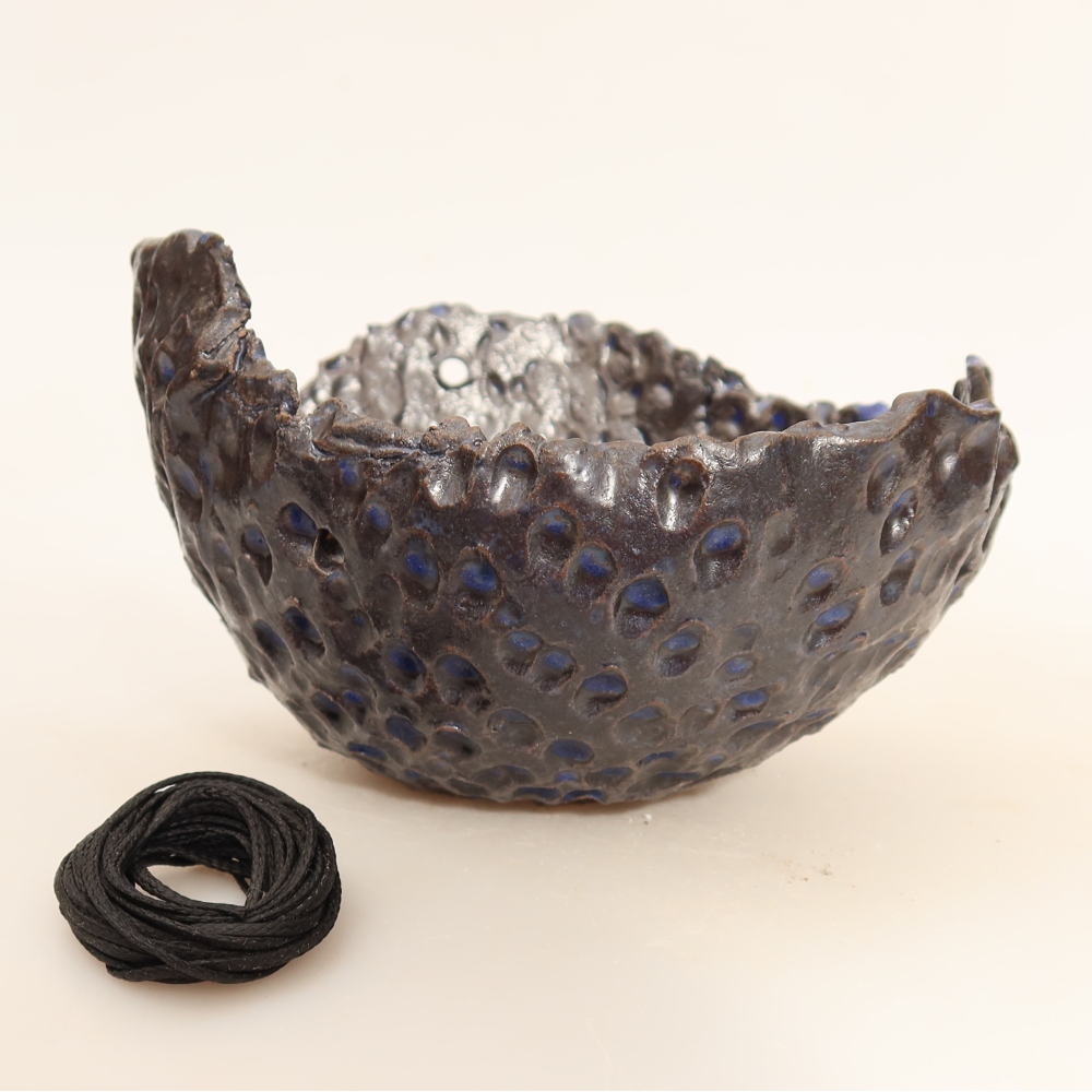 Coquille en céramique pour kokedama, 14 x 12 x 8,5 cm, couleur bleue
