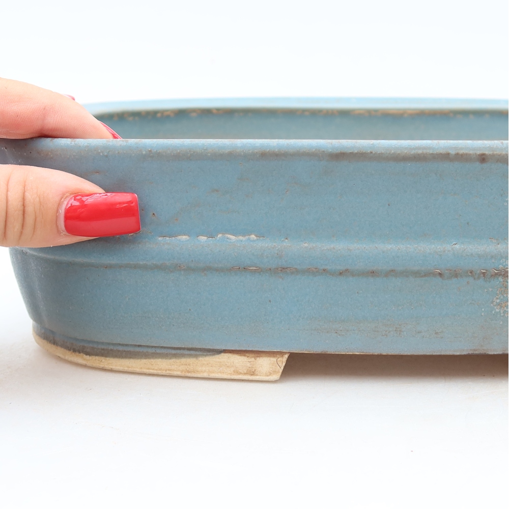 Pot à bonsaï en céramique 24,5 x 20,5 x 6,5 cm, couleur bleue