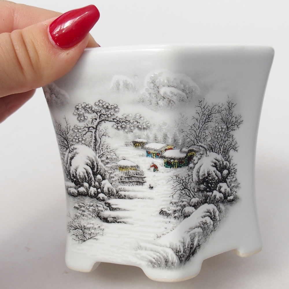 Bol à bonsaï en céramique 10,5 x 9,5 x 9 cm, couleur blanc