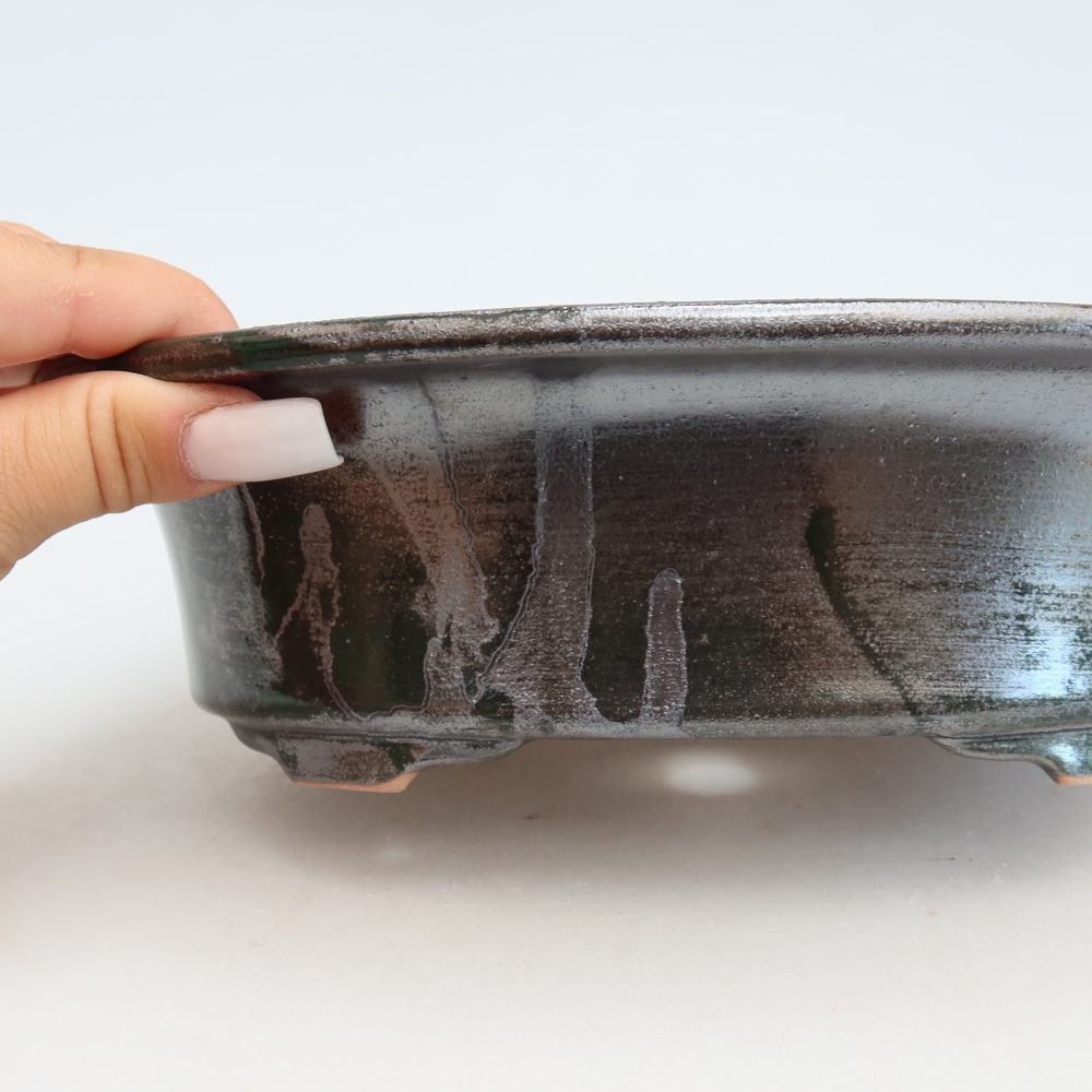 Pot à bonsaï en céramique 22 x 17,5 x 6,5 cm, couleur vert métallisé