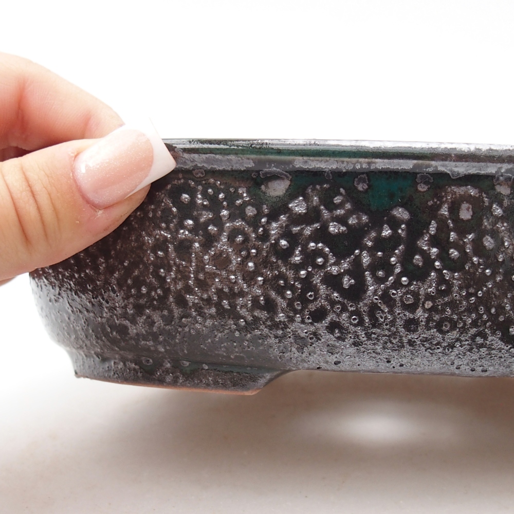 Bol à bonsaï en céramique 19 x 14,5 x 4,5 cm, vert métallique