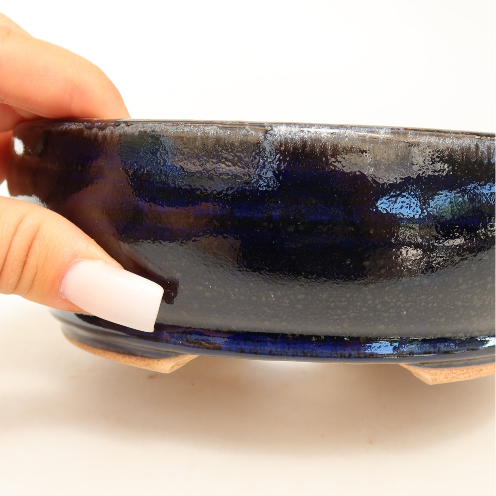 Pot à bonsaï en céramique 16,5 x 16,5 x 5,5 cm, couleur bleue