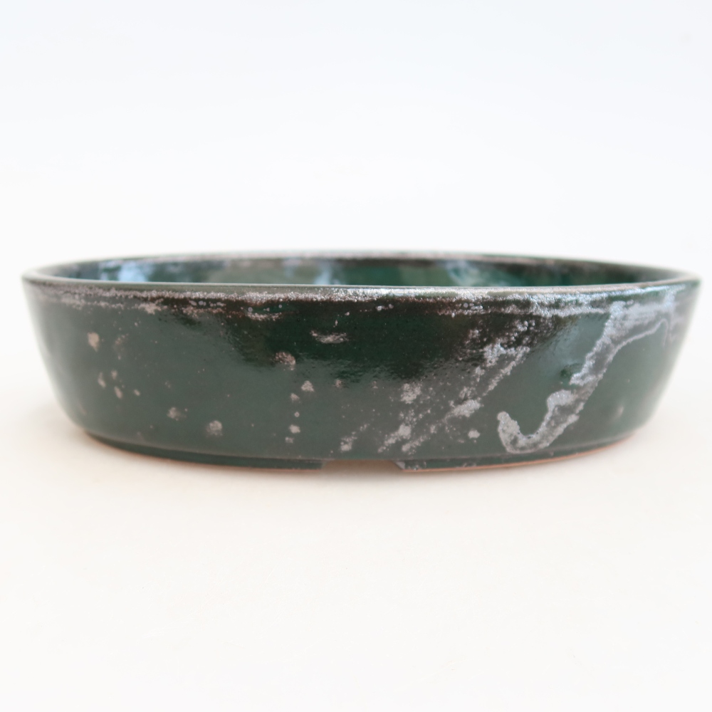 Pot à bonsaï en céramique 18,5 x 13,5 x 4,5 cm, couleur verte