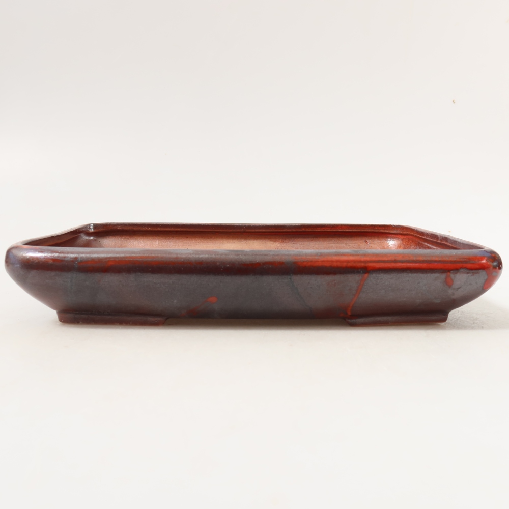 Pot à bonsaï en céramique 24 x 17,5 x 4 cm, couleur rouge métallisé