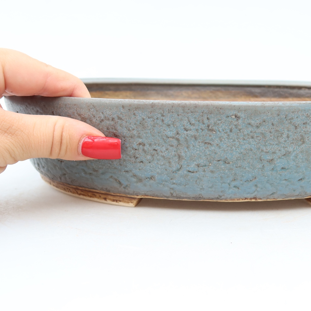 Pot à bonsaï en céramique 27 x 24 x 5,5 cm, couleur bleue