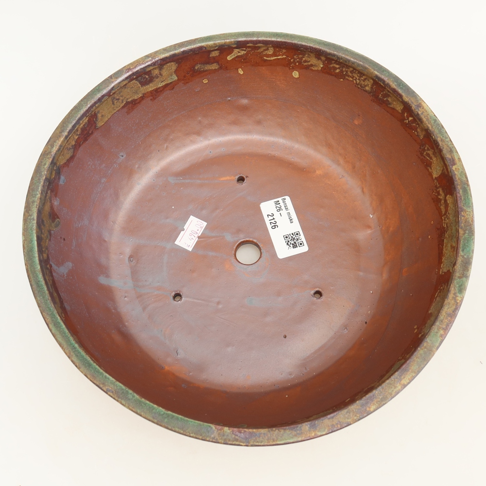 Pot à bonsaï en céramique 24,5 x 24,5 x 7,5 cm, couleur brun-vert