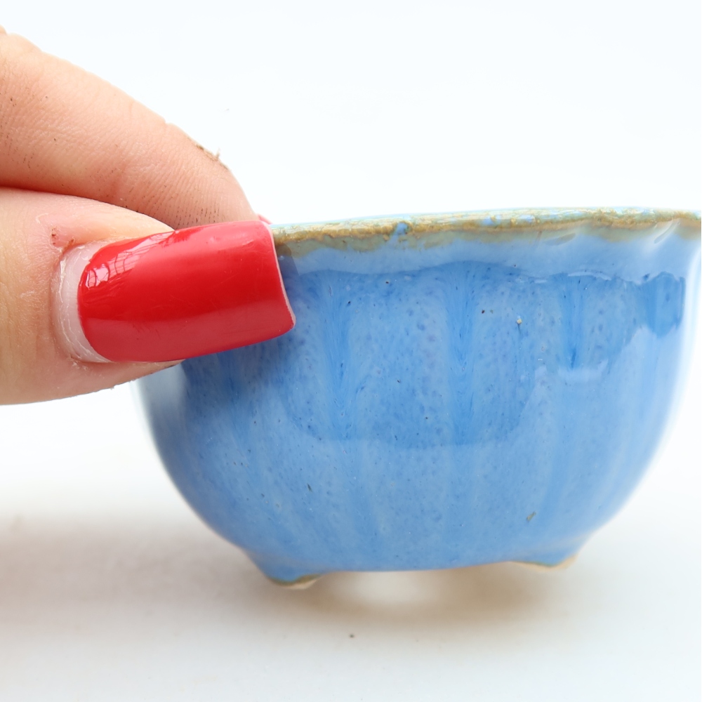 Pot à bonsaï en céramique 7 x 7 x 4 cm, couleur bleue