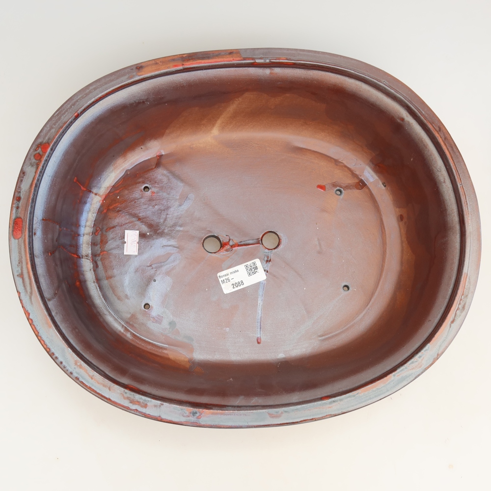 Pot à bonsaï en céramique 36 x 30 x 9 cm, couleur rouge métallisé
