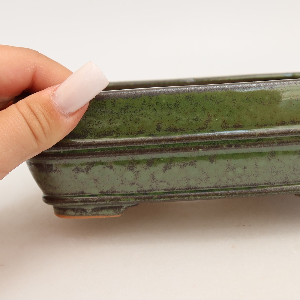 Pot à bonsaï en céramique 17 x 12,5 x 5,5 cm, couleur verte