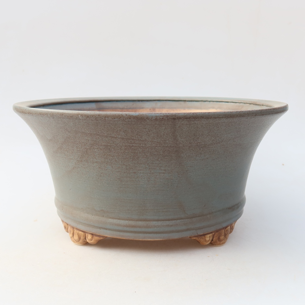 Pot à bonsaï en céramique 24,5 x 24,5 x 11,5 cm, couleur bleue