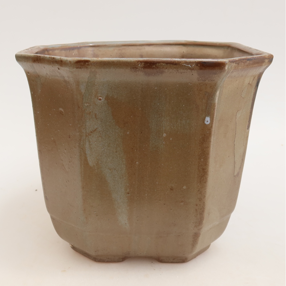 Pot à bonsaï en céramique 17,5 x 17,5 x 15,5 cm, couleur marron-bleu