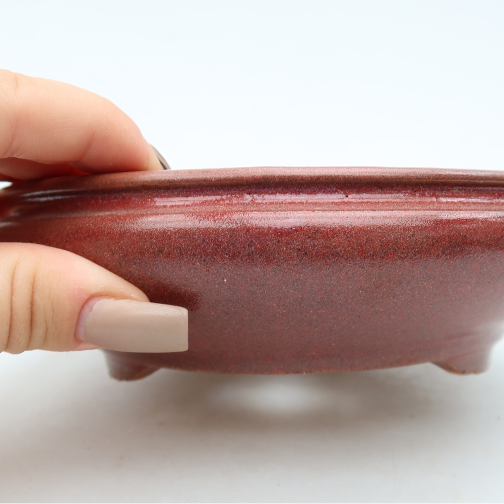 Pot à bonsaï en céramique 15 x 15 x 5 cm, couleur bordeaux