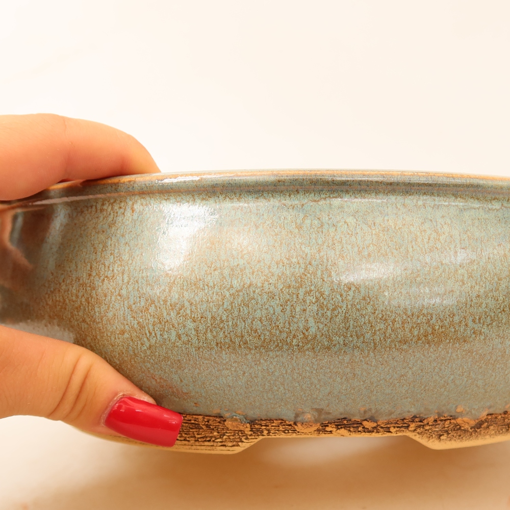 Pot à bonsaï en céramique 25 x 25 x 7,5 cm, couleur verte