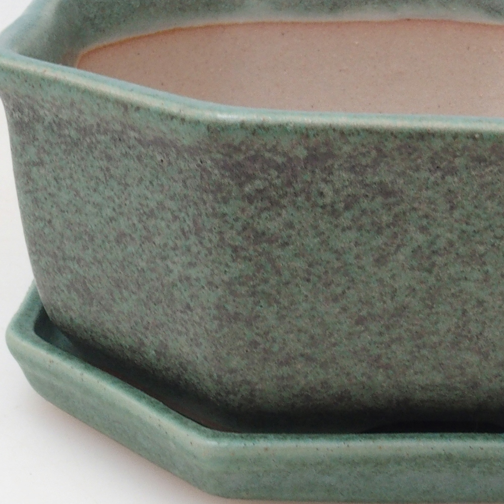 Bol bonsaï + soucoupe H13 - 12,5x12,5 x4,5 cm - vert