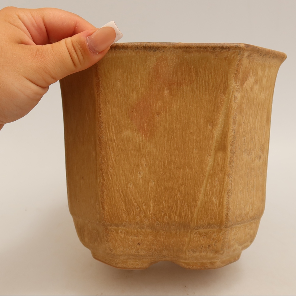 Pot à bonsaï en céramique 17,5 x 17,5 x 15,5 cm, couleur beige