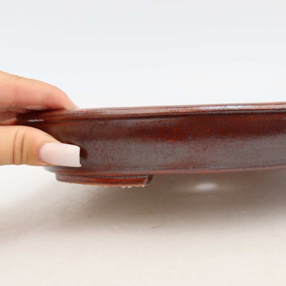 Pot à bonsaï en céramique 24,5 x 20 x 4 cm, couleur rouge métallisé