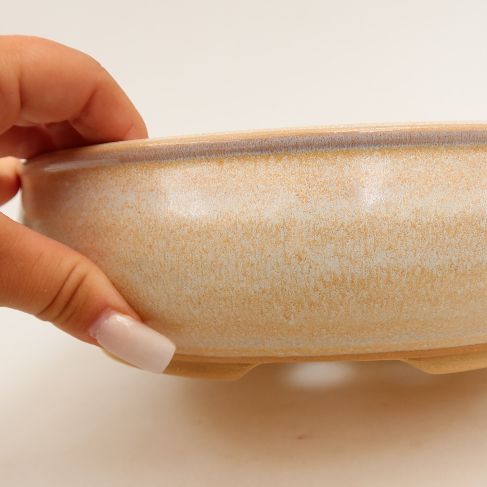 Pot à bonsaï en céramique 22,5 x 22,5 x 6,5 cm, couleur beige