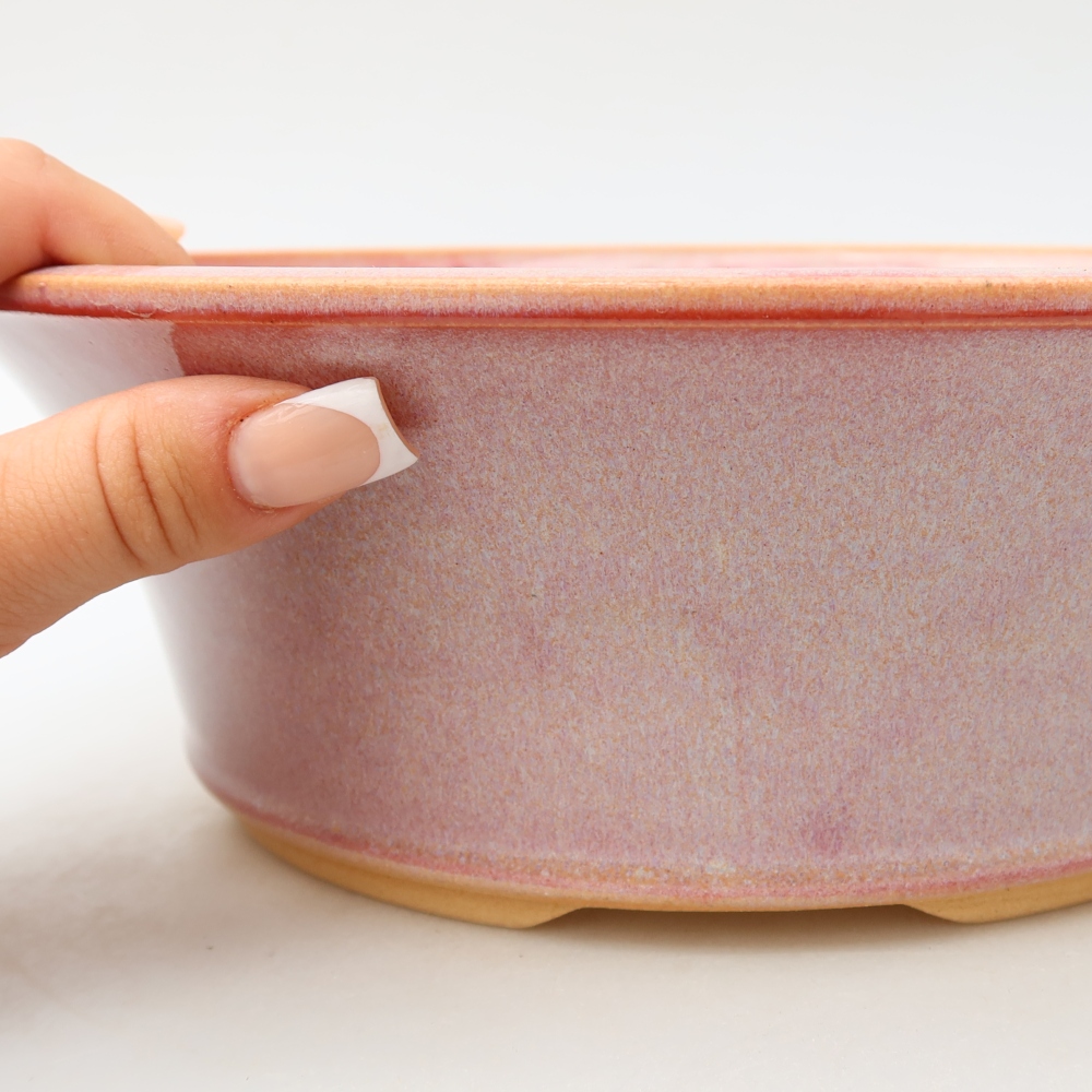 Pot à bonsaï en céramique 25,5 x 25,5 x 8,5 cm, couleur rose