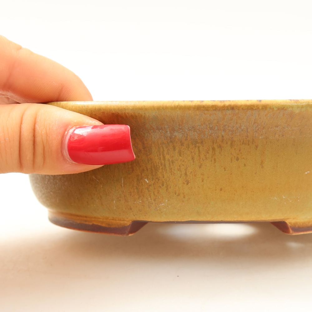 Pot à bonsaï en céramique 15,5 x 14,5 x 4 cm, couleur verte