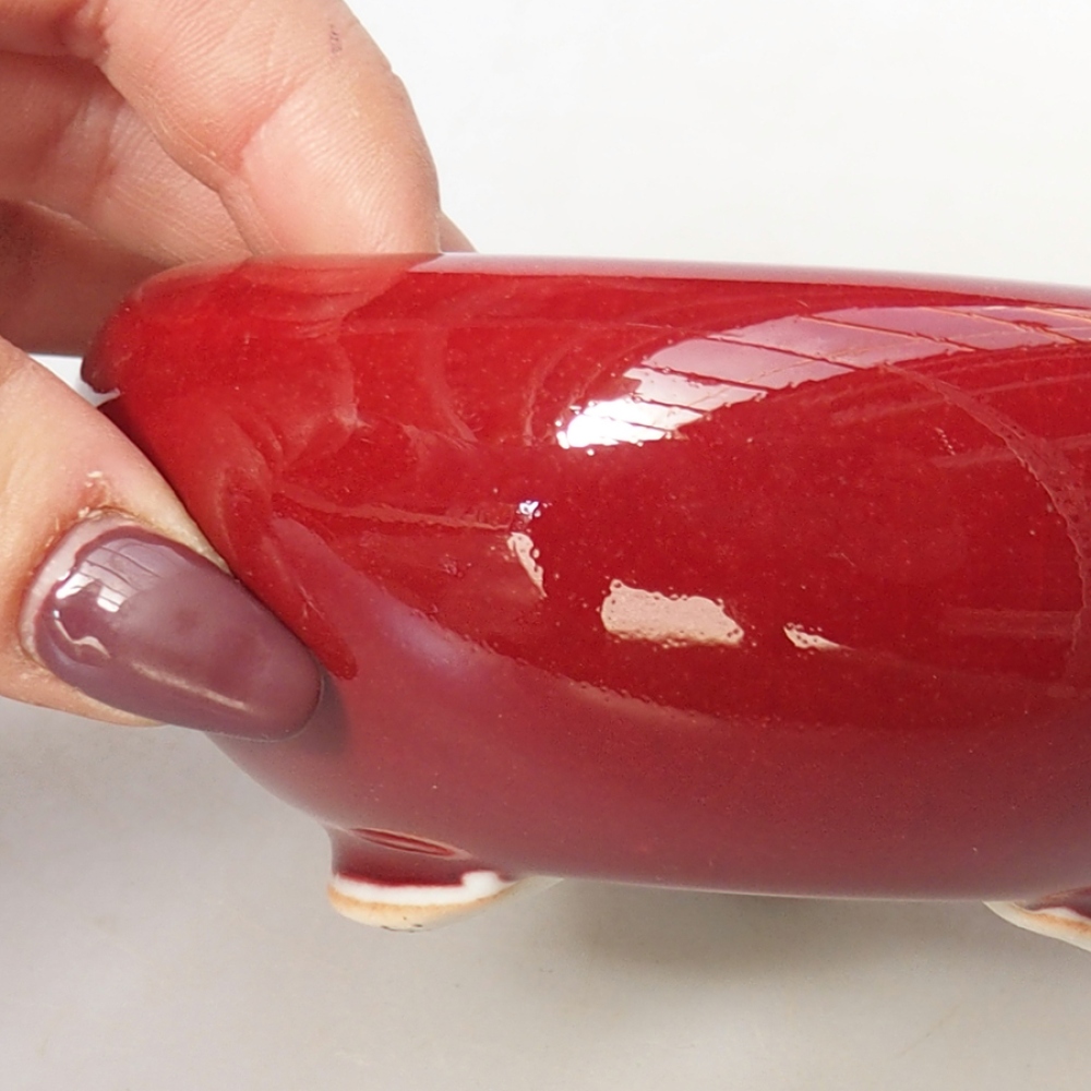 Bol à bonsaï en céramique 10,5 x 10,5 x 4,5 cm, couleur rouge