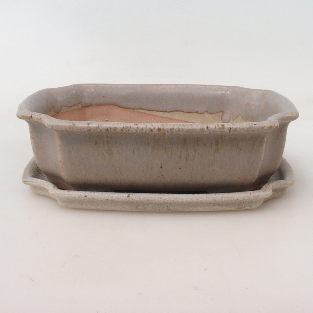 Bol bonsaï + soucoupe H03 - 16,5 x 12 x 4,5 cm - beige