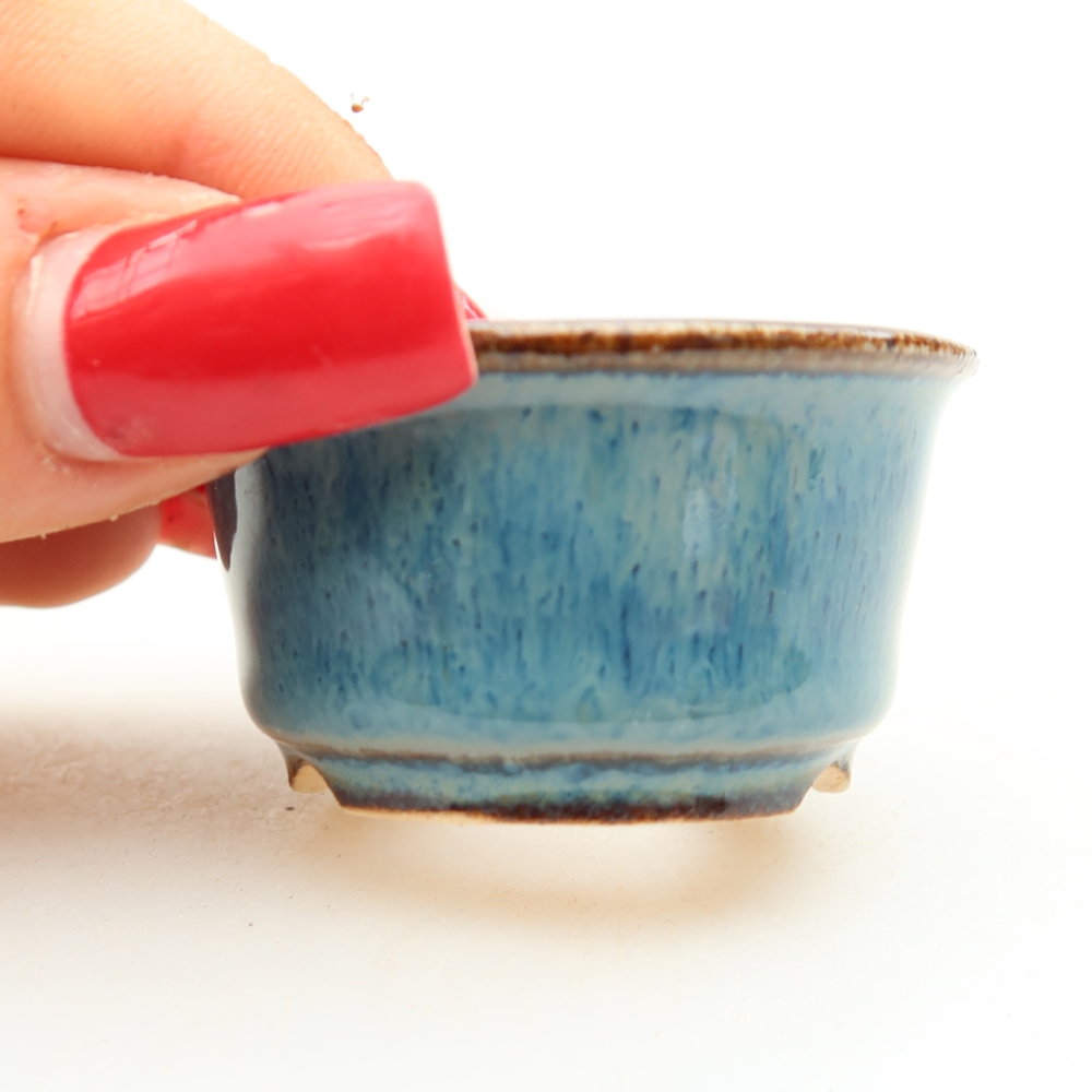 Pot à bonsaï en céramique 4,5 x 4,5 x 3 cm, couleur bleue