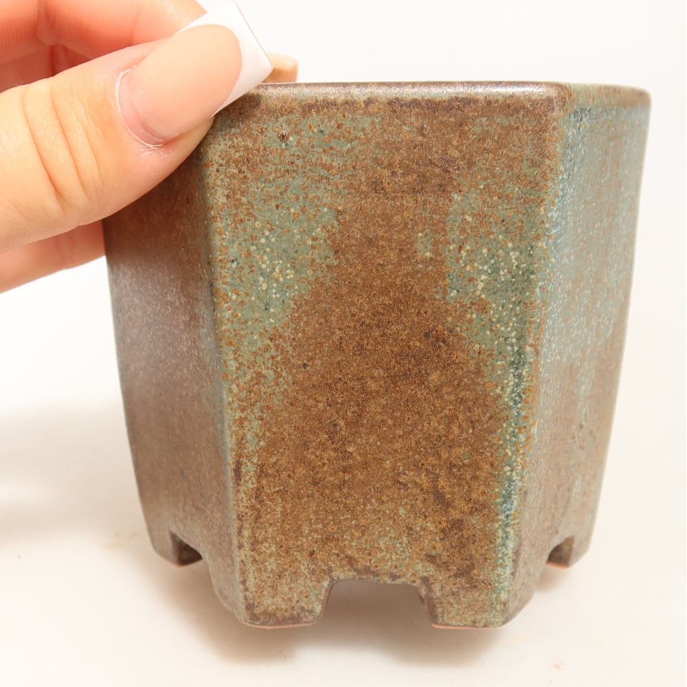 Pot à bonsaï en céramique 9 x 8,5 x 8 cm, couleur brun-vert