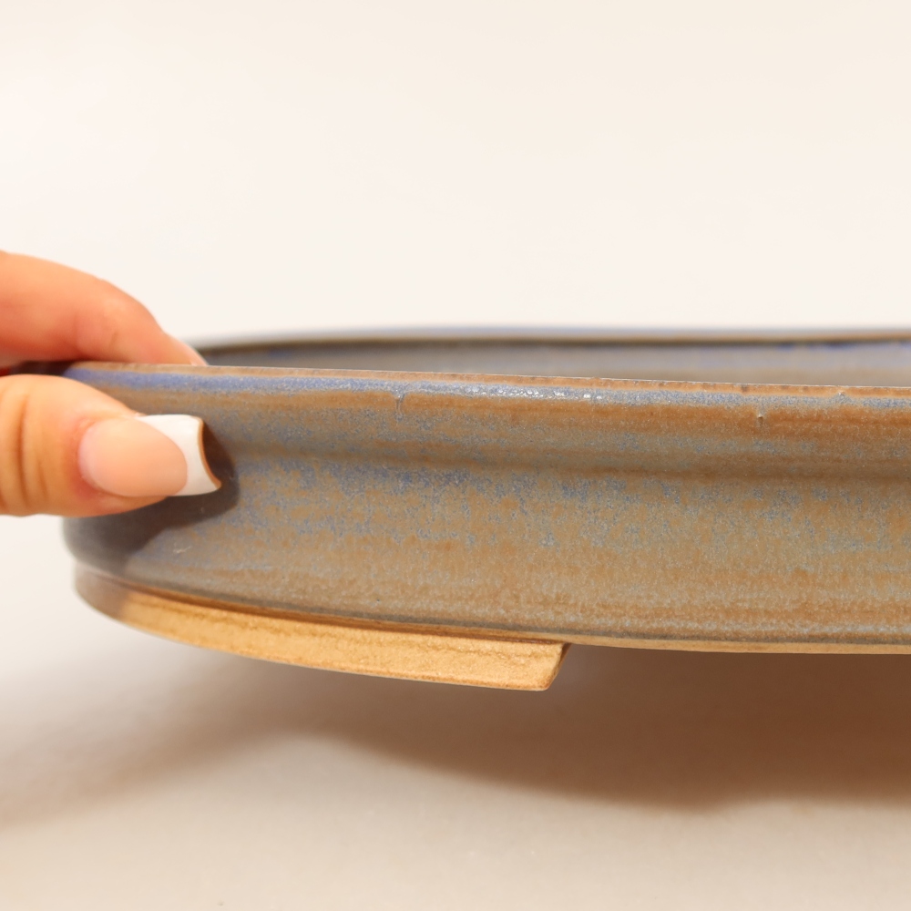 Pot à bonsaï en céramique 30,5 x 26,5 x 4 cm, couleur bleue