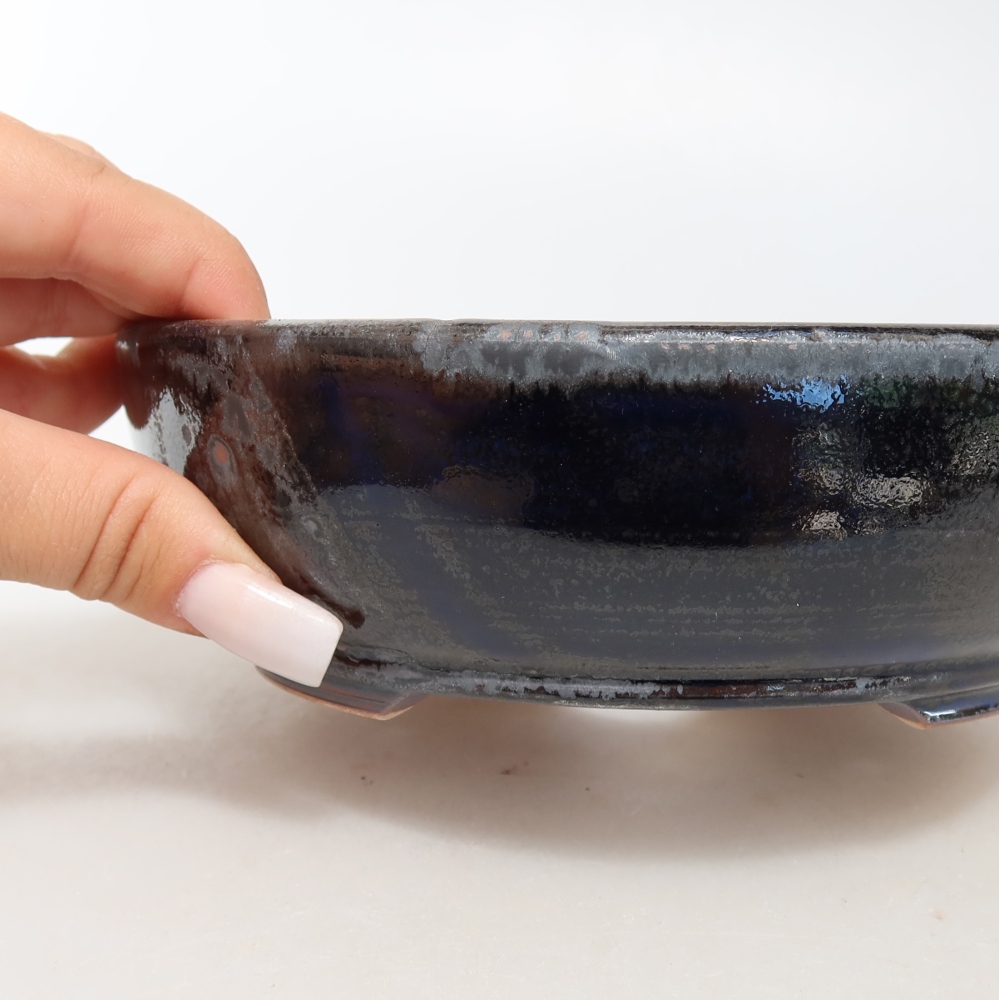 Pot à bonsaï en céramique 17 x 17 x 5 cm, couleur bleue