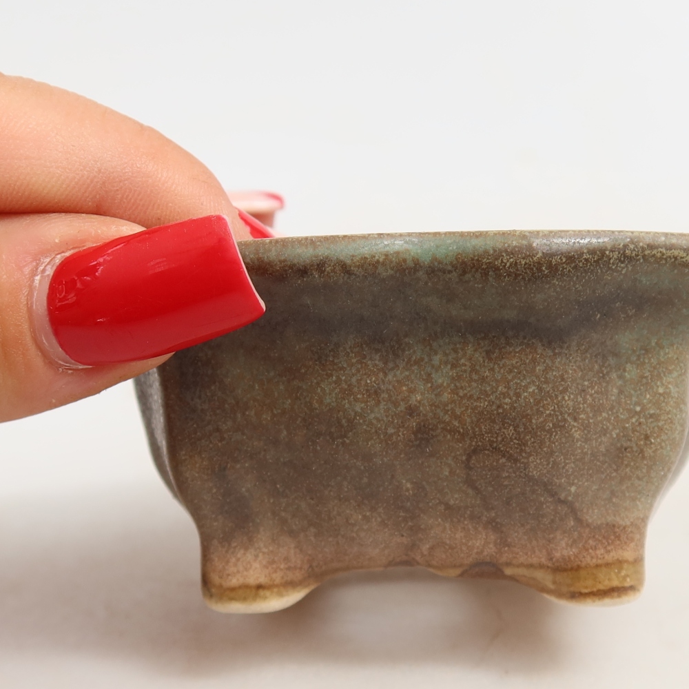 Pot à bonsaï en céramique 7 x 7 x 3,5 cm, couleur verte