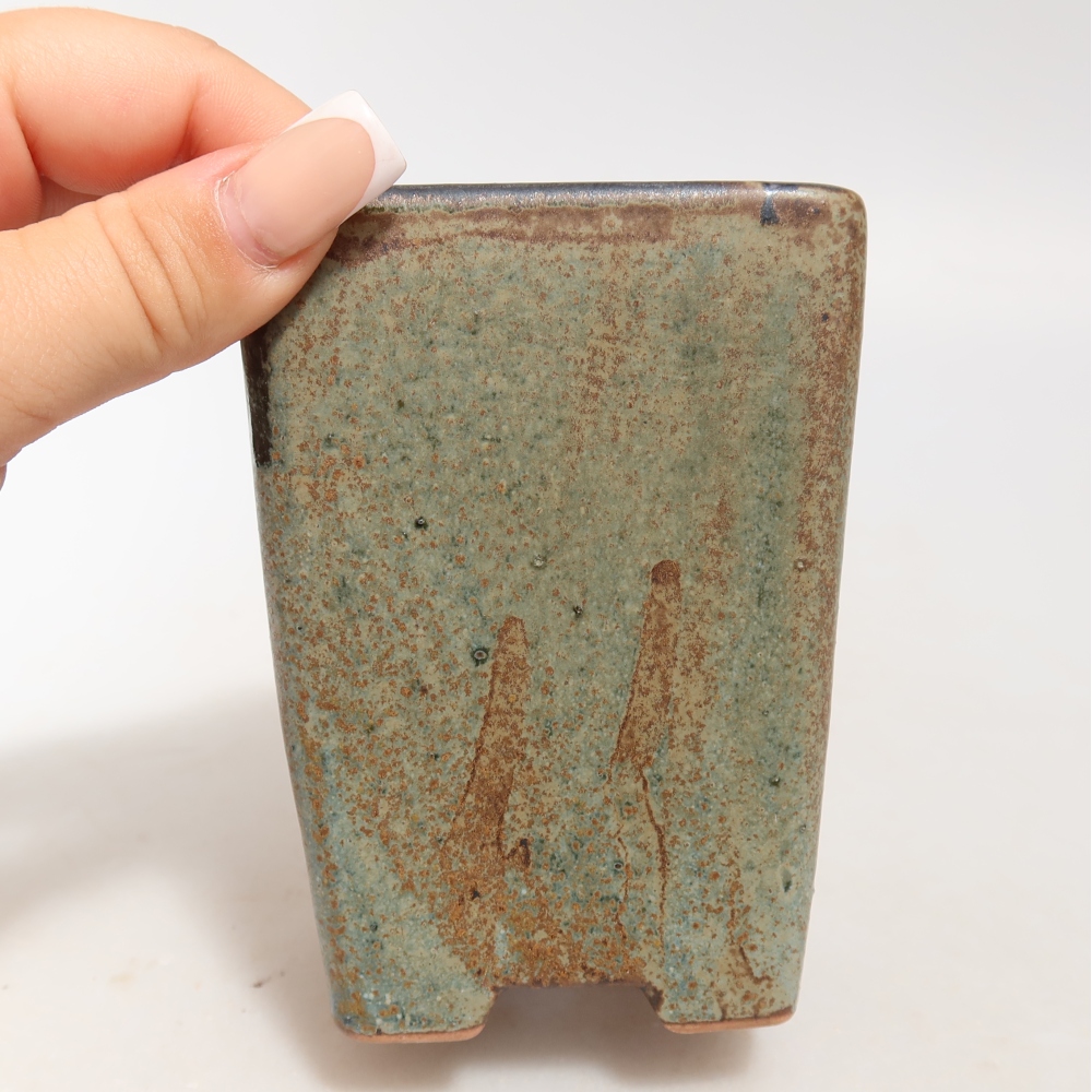 Pot à bonsaï en céramique 7,5 x 7,5 x 10,5 cm, couleur brun-vert