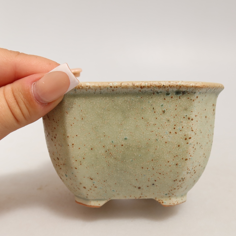 Pot à bonsaï en céramique 10 x 10 x 6,5 cm, couleur verte