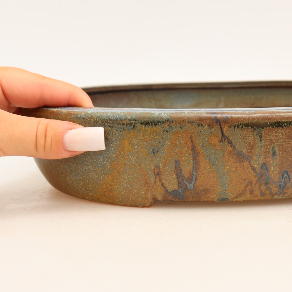 Pot à bonsaï en céramique 27 x 21 x 5,5 cm, couleur bleu-brun