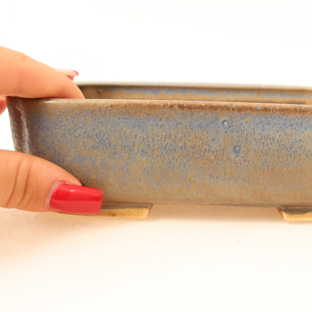 Pot à bonsaï en céramique 18 x 14 x 4,5 cm, couleur bleue