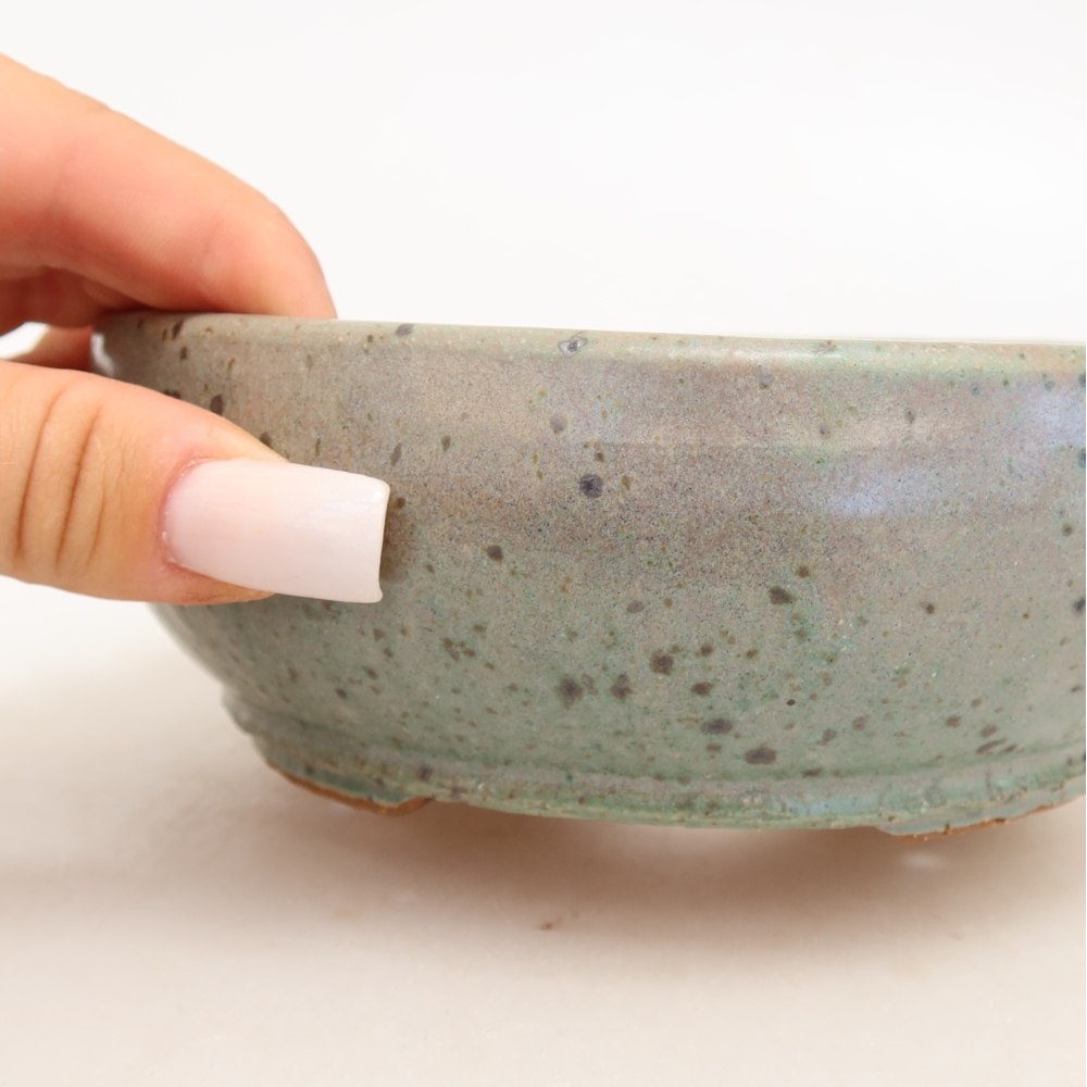Pot à bonsaï en céramique 14,5 x 14,5 x 5,5 cm, couleur verte