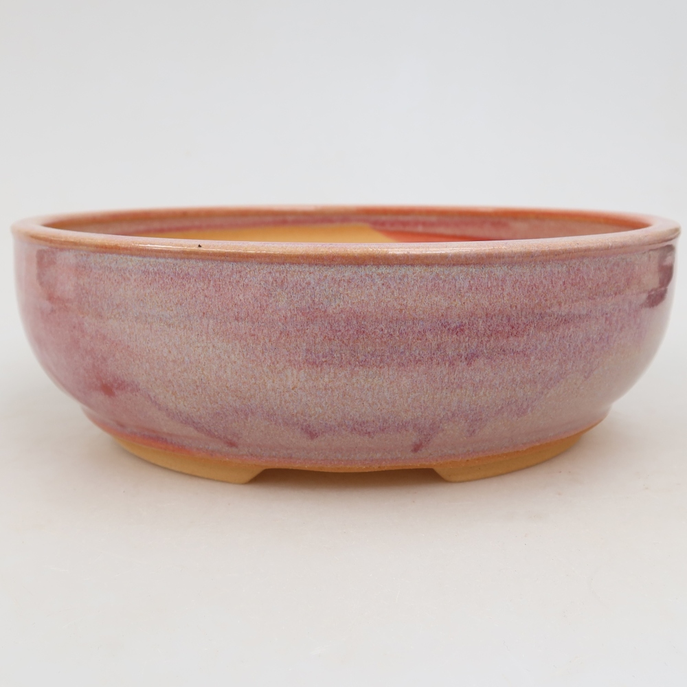 Pot à bonsaï en céramique 21,5 x 21,5 x 6,5 cm, couleur rose