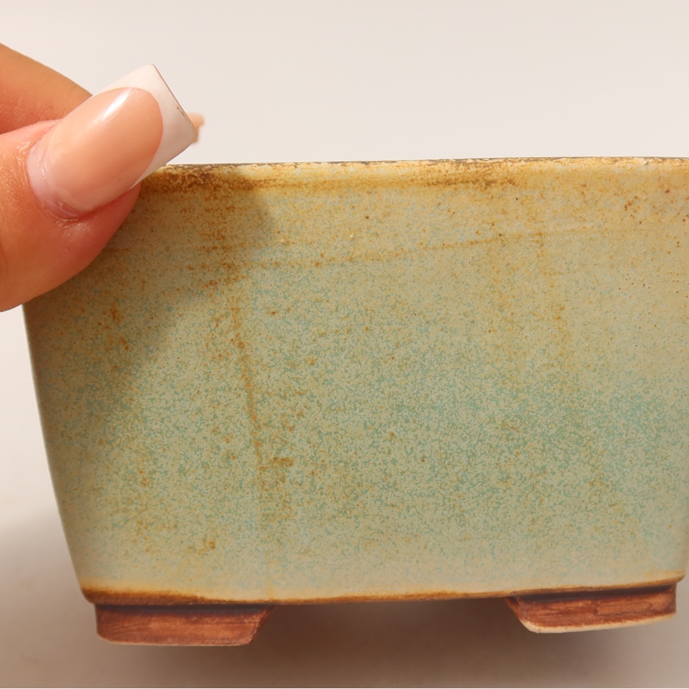 Pot à bonsaï en céramique 10,5 x 10,5 x 7 cm, couleur verte