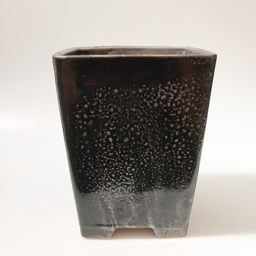 Pot à bonsaï en céramique 15 x 15 x 19,5 cm, couleur vert métallisé