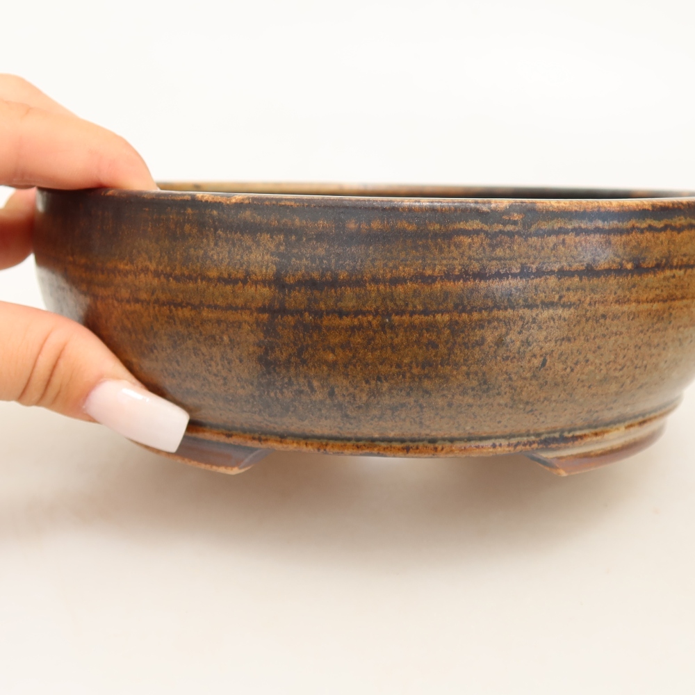 Pot à bonsaï en céramique 17,5 x 17,5 x 6 cm, couleur marron