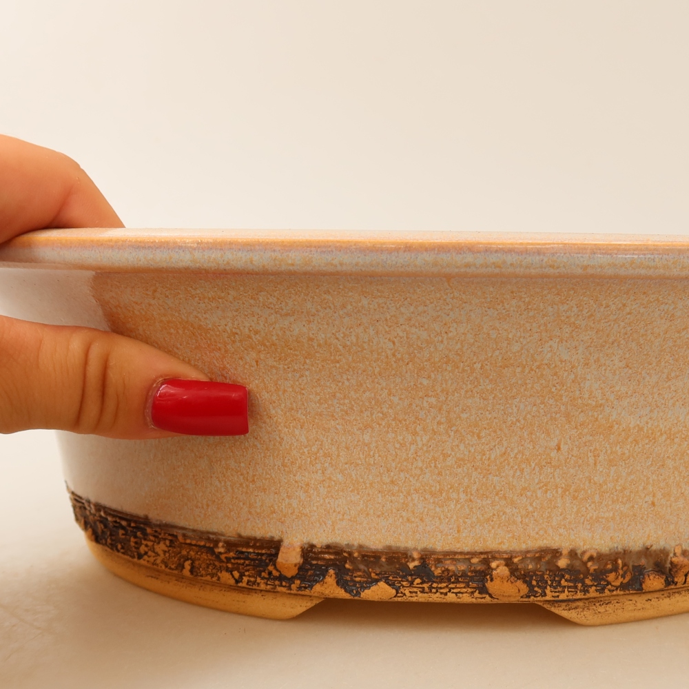 Pot à bonsaï en céramique 29 x 29 x 8,5 cm, couleur beige